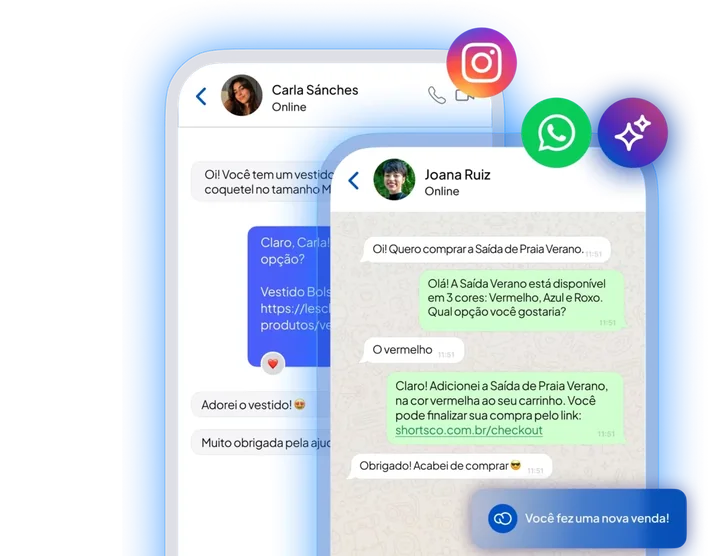 Ilustração oficial do Nuvem Chat com conversas no WhatsApp e no Instagram